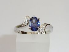 Ladies Sterling 925 Silver Tanzanite Solitaire and Natural Diamond Accents Ring  for sale  Shipping to South Africa