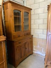 LATE 19TH CENTURY 2 PC Oak BUFFET KITCHEN CUPBOARD HUTCH, drawers, glass doors for sale  Beverly Hills