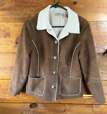 LL Bean Womens Vintage Jacket Medium Brown Faux Suede Sherpa Lined Medium Petite for sale  Shipping to South Africa