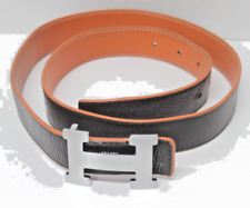 Cinturón HERMES negro y naranja. Hebilla con logotipo H. 42""/105cm Francia segunda mano  Embacar hacia Mexico