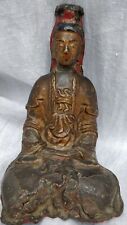 Statue Bouddha / Guanyin en Fonte de fer Laquée Polychrome Ancienne , usado comprar usado  Enviando para Brazil