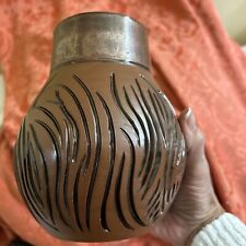 Crafted Brown Etched Black Curves Pottery Vase Signed  6 1/2” Tall for sale  Shipping to South Africa