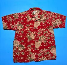 Camisa de campamento Avanti Hawaiana para hombre abotonada roja seda piñas Tiki Huts ~ L segunda mano  Embacar hacia Argentina