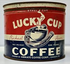 Vintage LUCKY CUP COFFEE Empty 1 Pound Tin Key Wind Coffee Can for sale  Shipping to South Africa