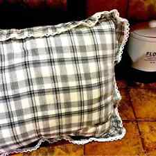 Farmhouse pillow decor ruffle window pane print cover cottage plaid ric rac, used for sale  Shipping to South Africa