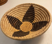 VINTAGE 8 1/4" HAND WOVEN COILED OAK BASKET WITH PURPLE DESIGNS for sale  Shipping to South Africa