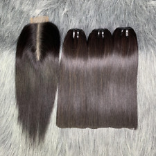 Bone Straight Raw Human Hair Bundles 100% 12A Straight 3bundles Closure 2x6 Lace for sale  Shipping to South Africa
