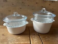 2 Lidded Pyrex Milk & Clear Glass Food Veg Rice Steamer Glass Basket Large & Med for sale  Shipping to South Africa