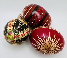 Juego de 3 huevos de pollo ucranianos polacos pintados a mano Pysanky de colección de Pascua reales segunda mano  Embacar hacia Argentina