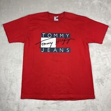 Camiseta jeans vermelha vintage anos 90 Tommy Hilfiger masculina grande bandeira escrita soletrar comprar usado  Enviando para Brazil