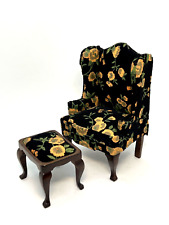 1:12 Armchair Wing Back Chair Ottoman Vintage Dollhouse Miniature Furniture for sale  Shipping to South Africa