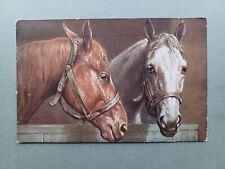 LOVELY 1931 PC - GREY & BROWN HORSES LOOKING OVER STABLE DOOR - ARTIST DRAWN for sale  Shipping to South Africa