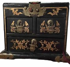Usado, Espelho dobrável de madeira chinês antigo vaidade joias caixa com 3 gavetas Dragon Phoenix comprar usado  Enviando para Brazil
