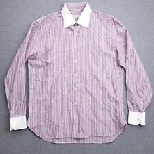 Stefano Ricci Dress Shirt 16.5 36 Linen Blend Purple Stripe Contrast LS Sz Mens for sale  Shipping to South Africa