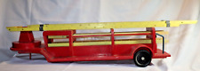 Hand Made Wooden Red Fire Truck Ladder Trailer with Yellow Ladders - 31" Long for sale  Shipping to South Africa