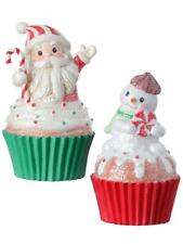 Juego de 2 figuras de Navidad de Santa y muñeco de nieve rojas verdes heladas de 5,5" con cupcakes helados segunda mano  Embacar hacia Mexico