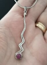 Fabulous Sterling Silver  & Real Ruby Modernist Pendant Necklace  for sale  SHAFTESBURY
