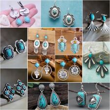 Boho Retro 925 Silver Dangle Drop Earrings Ear Hook Women Turquoise Jewelry Gift segunda mano  Embacar hacia Mexico