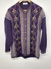 Vintage Knitted Jumper Cardigan Purple Flower Embroidered Chunky Knit L UK 18/20 for sale  Shipping to South Africa