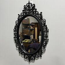 Vintage Repro Black Plastic Victorian Ornate Baroque Filigree Wall Mirror Gothic for sale  Shipping to South Africa
