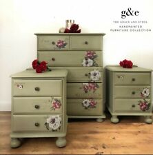 Pine Chest Of Drawers floral Green With a pair of Matching Bedsides  for sale  Shipping to South Africa
