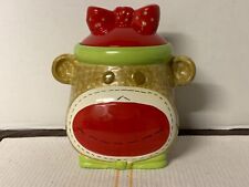 REAL HOME SOCK MONKEY COOKIE JAR EARTHENWARE GIRL GREEN AND RED POLKA DOT  for sale  Dayton