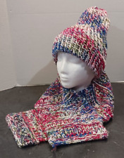 Juego de gorra de ganchillo tejida a mano para mujer ~ bufanda accesorios de invierno rojo blanco azul, usado segunda mano  Embacar hacia Argentina