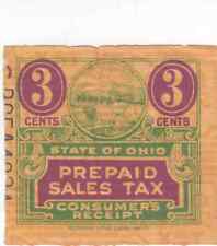 Estampillas prepagas de impuestos sobre las ventas de Ohio - 1939 - recibo del consumidor 3c - litografía de reserva segunda mano  Embacar hacia Argentina
