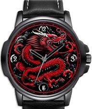 Lindo relógio de pulso preto e vermelho chinês arte dragão exclusivo unissex Reino Unido rápido, usado comprar usado  Enviando para Brazil