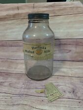 Antique Horlicks Malted Milk Racine Wisconsin Glass Jar w/ Lid & Partial Label, used for sale  Shipping to South Africa