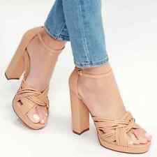 Lulus Sivan Nude Platform Ankle Strap Heels Vegan Leather Open Toe Caged Size 9, used for sale  Shipping to South Africa