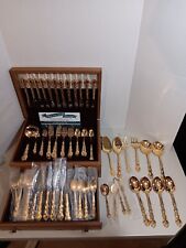Set of 110 Gold Plate Oneida Golden Beethoven Flatware w/Oak Storage Case for sale  Shipping to South Africa