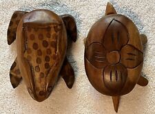 Hand Carved Wooden Frog & Turtle Trinket Boxes W/Removable Lids Herpetology for sale  Shipping to South Africa