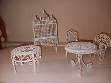 Doll House furniture White metal patio furniture tables and birdcage, used for sale  Shipping to South Africa