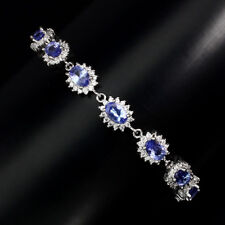 Sin Calentar Ovalado Azul Tanzanita 6x4mm Circonita Blanca 925 Plata Pulsera 7 segunda mano  Embacar hacia Argentina