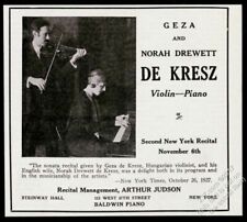 1927 Geza De Kresz zdjęcie i recital skrzypiec Norah Drewett wycieczka rezerwacja reklama handlowa na sprzedaż  Wysyłka do Poland