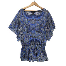 Blusa INC Feminina Paisley Semi Transparente Azul Elástico Cintura Asa de Morcego Manga Curta Grande comprar usado  Enviando para Brazil