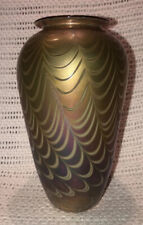 Craig Zweifel 1987 Studio Art Glass Gold Aurene Iridescent Spiderweb Vase 8” for sale  Shipping to South Africa