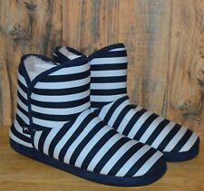 JOULES Cabin Slippers Boots UK  M 5-6 Blue and White Striped Fur Lined for sale  Shipping to South Africa
