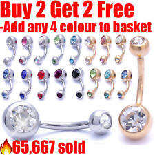 Belly Bar Surgical Steel Double Crystal Gem Navel Bar Button Ring Belly Bars segunda mano  Embacar hacia Argentina