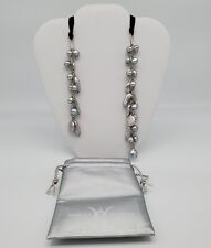 WENDY MIGNOT Necklace 40" Lariat Gray Baroque Pearls Black Leather Cord with Bag for sale  Shipping to South Africa