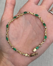 Pulsera de tenis infinita esmeralda de corte ovalado de 9 quilates enchapada en oro amarillo 14 K segunda mano  Embacar hacia Argentina