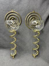 Used, Vtg Pair 2 Spiral Olympia Wall Sconces Brass Blown Glass Floating Candle Holders for sale  Shipping to South Africa