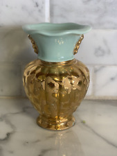 Usado, Vaso vintage de porcelana decorado folheado a ouro 24K verde perfeito vitrificado feito nos EUA comprar usado  Enviando para Brazil