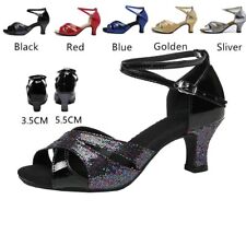 Women Glitter Latin Dance Shoe Rubber Suede Sole Tango Shoe Salsa Party Low Heel for sale  Shipping to South Africa