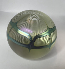 Large Stuart Abelman Pulled Feather Green Iridescent Art Glass Paperweight 1990 for sale  Shipping to South Africa