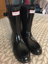 Hunter Womens Black Shiny Mid Height Rain Boots Size 9 EUC, used for sale  Shipping to South Africa