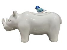 Opal House White Rhino 12,5"H vasilha de cerâmica 7,5"L tampa de botão de pássaro pintada à mão comprar usado  Enviando para Brazil