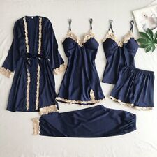 5 Pieces Silk Satin Sleepwear Women Pajamas Set Lace Sleep Nightwear Homewear for sale  Shipping to South Africa