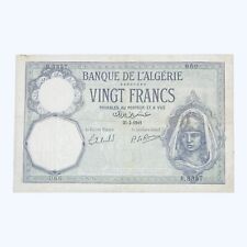 Antiguo billete de 20 francos argelinos 1941 Argelia francés norteafrica francia árabe segunda guerra mundial segunda mano  Embacar hacia Mexico